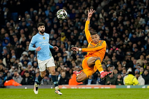 Champions League playoff first leg: Real Madrid's Kylian Mbappe scores his sides first goal