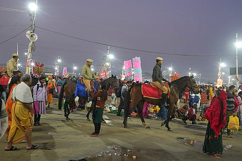 Maha Kumbh 2025,  Maghi Purnima Snan: Security personnel keep vigil at the Sangam