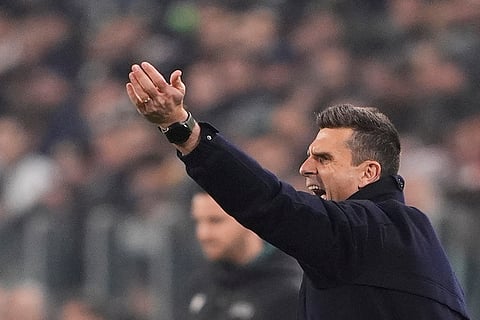 Champions League playoff first leg: Juventus head coach Thiago Motta gives instructions