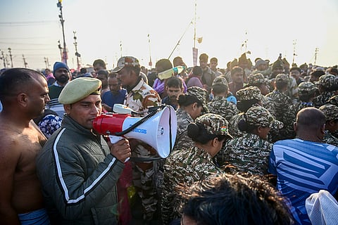 Maha Kumbh 2025,  Maghi Purnima Snan: Security personnel make announcements