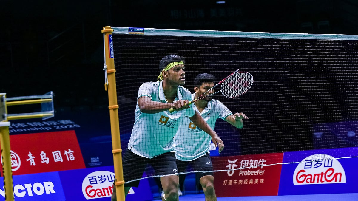 BAI : Chirag Shetty and Arjun MR in action at the Badminton Asia Mixed Team C'ships 2025.