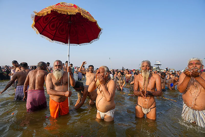 Maha Kumbh Mela 2025 Maghi Purnima Shahi Snan at Triveni Sangam in Prayagraj