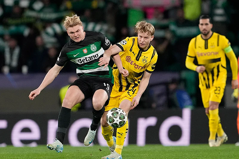 Portugal Soccer Champions League playoff first leg Sporting CP vs Borussia Dortmund: Conrad Harder