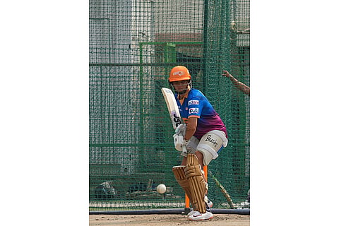 Gujarat Giant captain Ashleigh Gardner in the nets during a practice session.