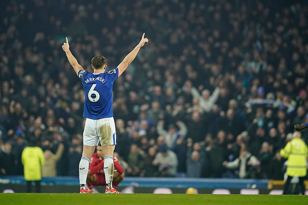 Britain Soccer English Premier League 2024-25 Everton vs Liverpool match: James Tarkowski 