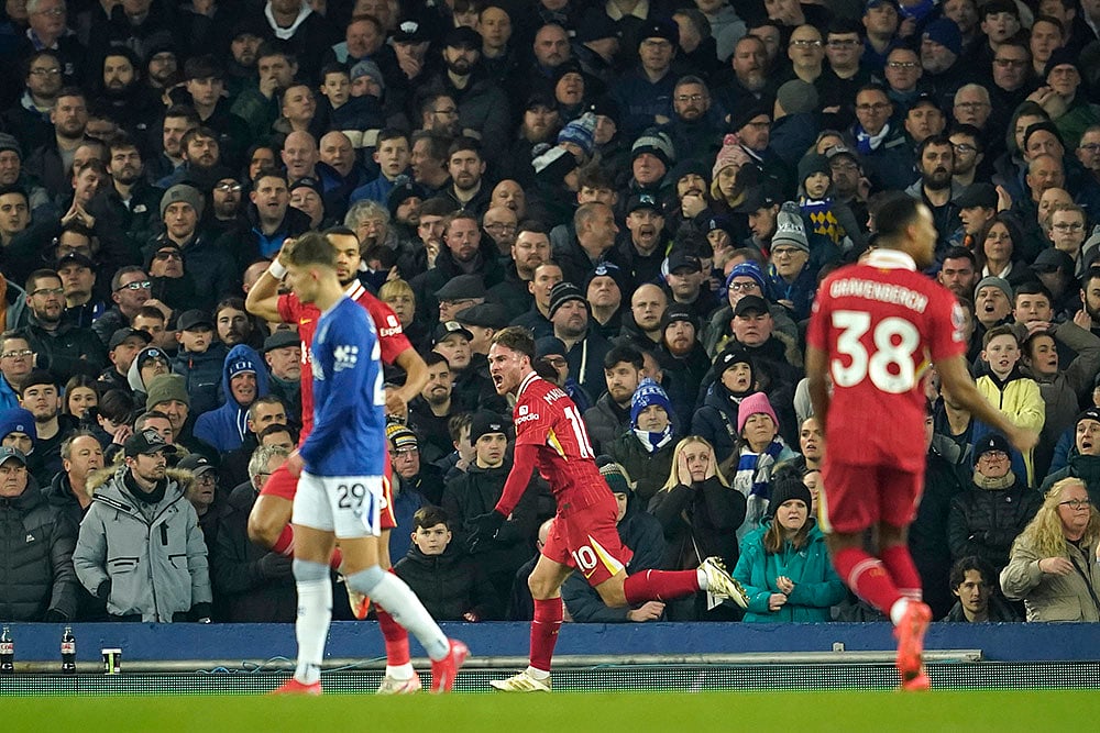 Britain Soccer English Premier League 2024-25 Everton vs Liverpool match: Alexis Mac Allister