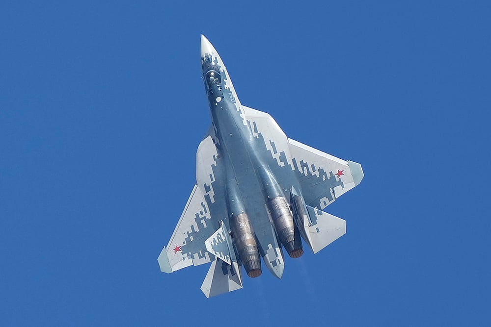 15th edition of Aero India 2025 Air Show at Yelahanka air base in Bengaluru: Su-57 fighter aircraft 