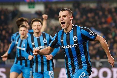 Champions League playoff first leg: Brugge's Ferran Jutgla celebrates after scoring the opening goal