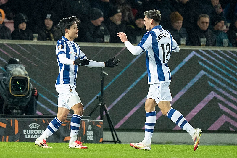 Denmark Europa League Soccer Play-offs, UEL 1st Leg FC Midtjylland vs Real Sociedad: Takefusa Kubo