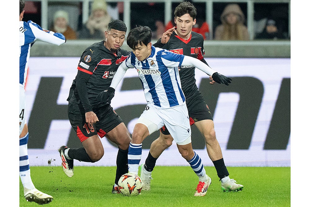 Denmark Europa League Soccer Play-offs, UEL 1st Leg FC Midtjylland vs Real Sociedad: Takefusa Kubo