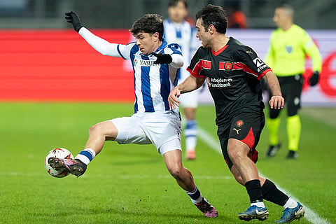 Europa League playoff 1st Leg: Real Sociedad's Jon Aramburu controls the ball