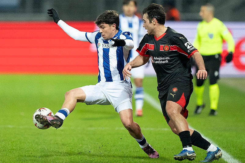 Denmark Europa League Soccer Play-offs, UEL 1st Leg FC Midtjylland vs Real Sociedad: Jon Aramburu