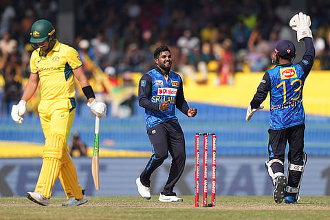 SL vs AUS 2nd ODI: Sri Lanka's Wanindu Hasaranga celebrates the wicket of Australia's Sean Abbott