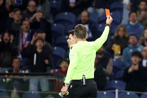 Europa League playoff 1st Leg: Referee Tobias Stieler a red card to Roma's Bryan Cristante 
