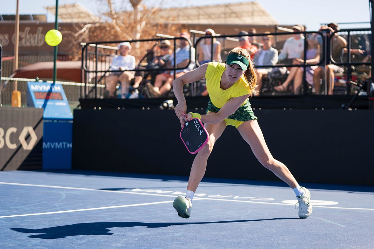 Professional tennis player Eugenie Bouchard plays a shot during a pickleball match, Feb.. 6, 2025, in Tucson, Ariz. -  (Carvana PPA Tour via AP)