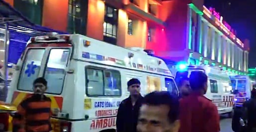 Ambulances stationed outside New Delhi Railway Station after a stampede on Saturday - X/PTI