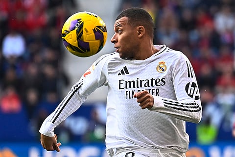 La Liga 2024-25: Real Madrid's Kylian Mbappe controls the ball
