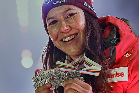 Austria Ski Worlds: Switzerland's Wendy Holdener shows her three silver medals