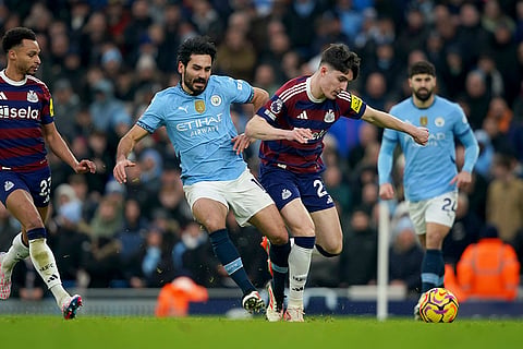Premier League 2024-25: Manchester City's Ilkay Gundogan vies for the ball with Newcastle's Tino Livramento 