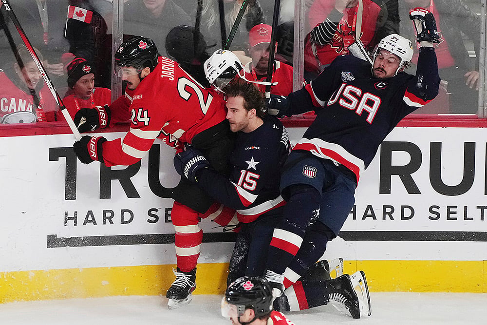 First period of 4 Nations Face-Off Ice hockey game USA Vs Canada: Seth Jarvis