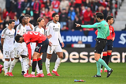 La Liga 2024-25: Real Madrid's Jude Bellingham protests to the referee after being shown a red card