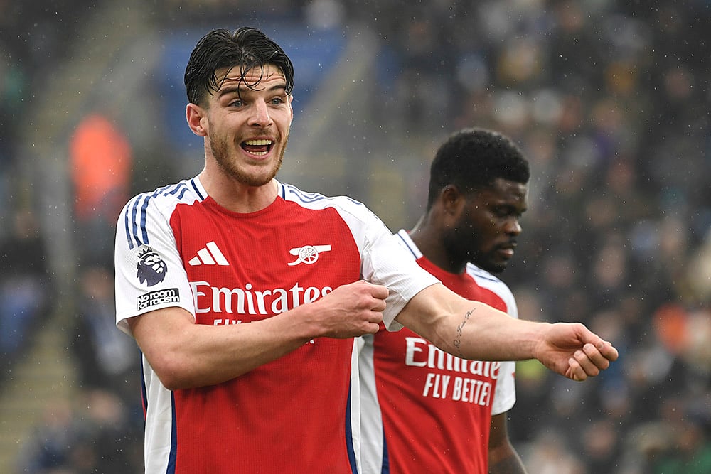 Britain Soccer Premier League 2024-25 Leicester City Vs Arsenal: Declan Rice 