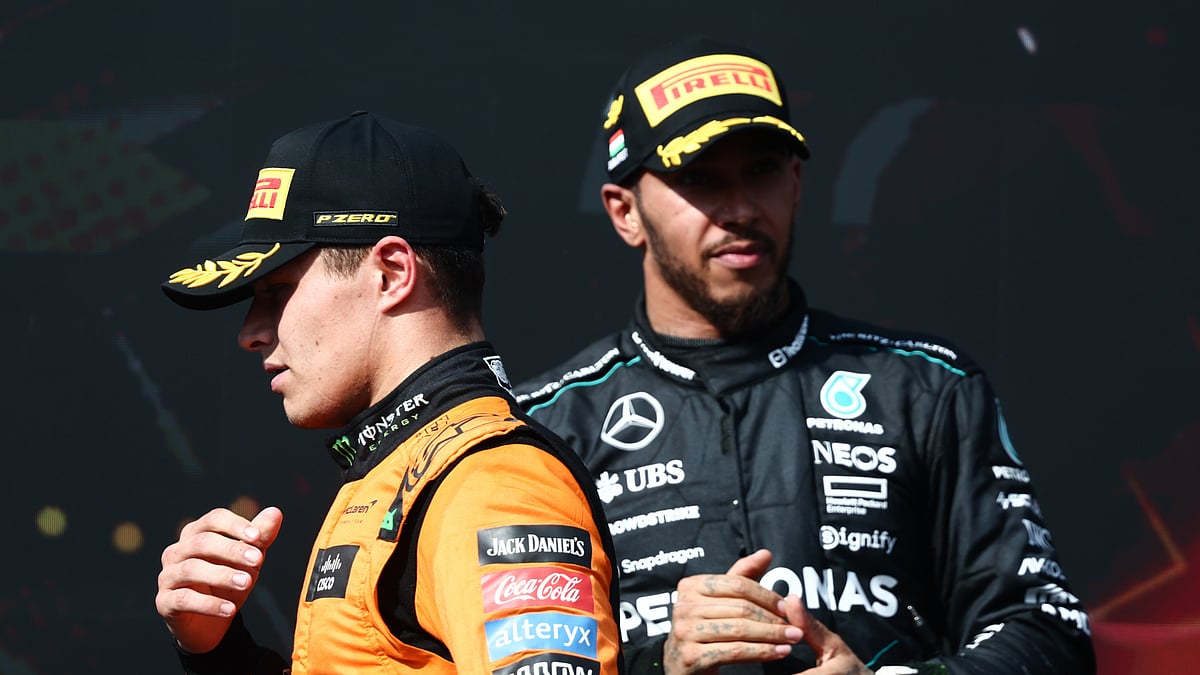 Lando Norris and Lewis Hamilton at the Hungarian Grand Prix - null