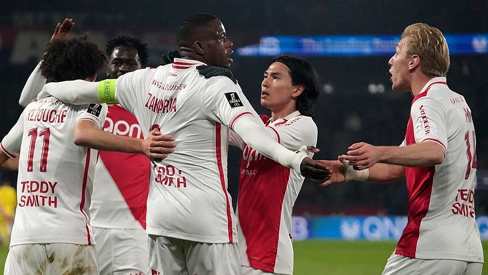 | Photo: AP/Michel Euler : Monaco's Denis Zakaria celebrates after scoring his sides first goal 