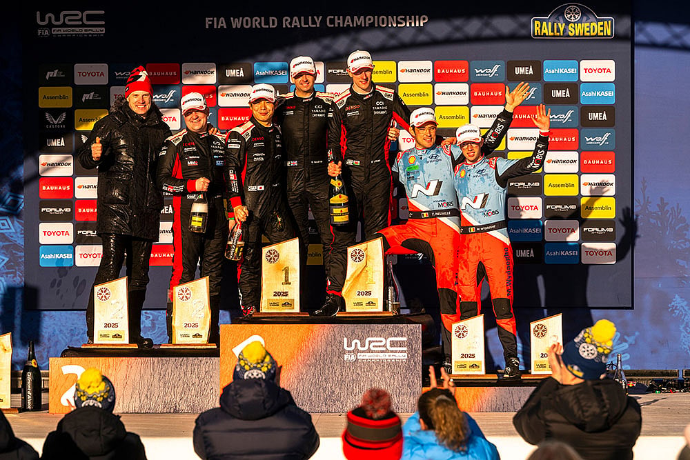 | Photo: Jaanus Ree / Red Bull Content Pool : WRC Rally Sweden 2025: Elfyn Evans, Takamoto Katsuta, Thierry Neuville