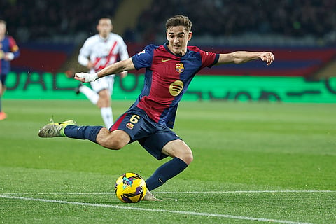La Liga 2024-25: Barcelona's Gavi kicks the ball 