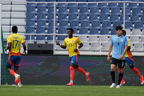 South American U-20 Championship: Colombia's Neiser Villarreal celebrates scoring his side's opening goal