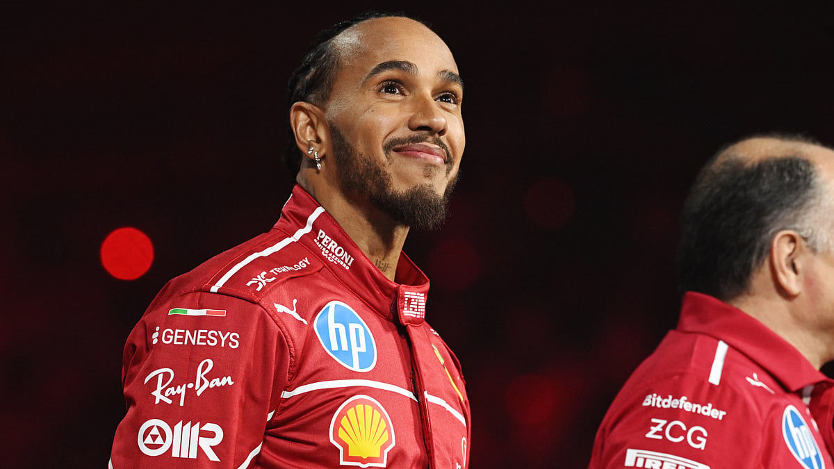 Lewis Hamilton pictured at Tuesday's F1 75 show.