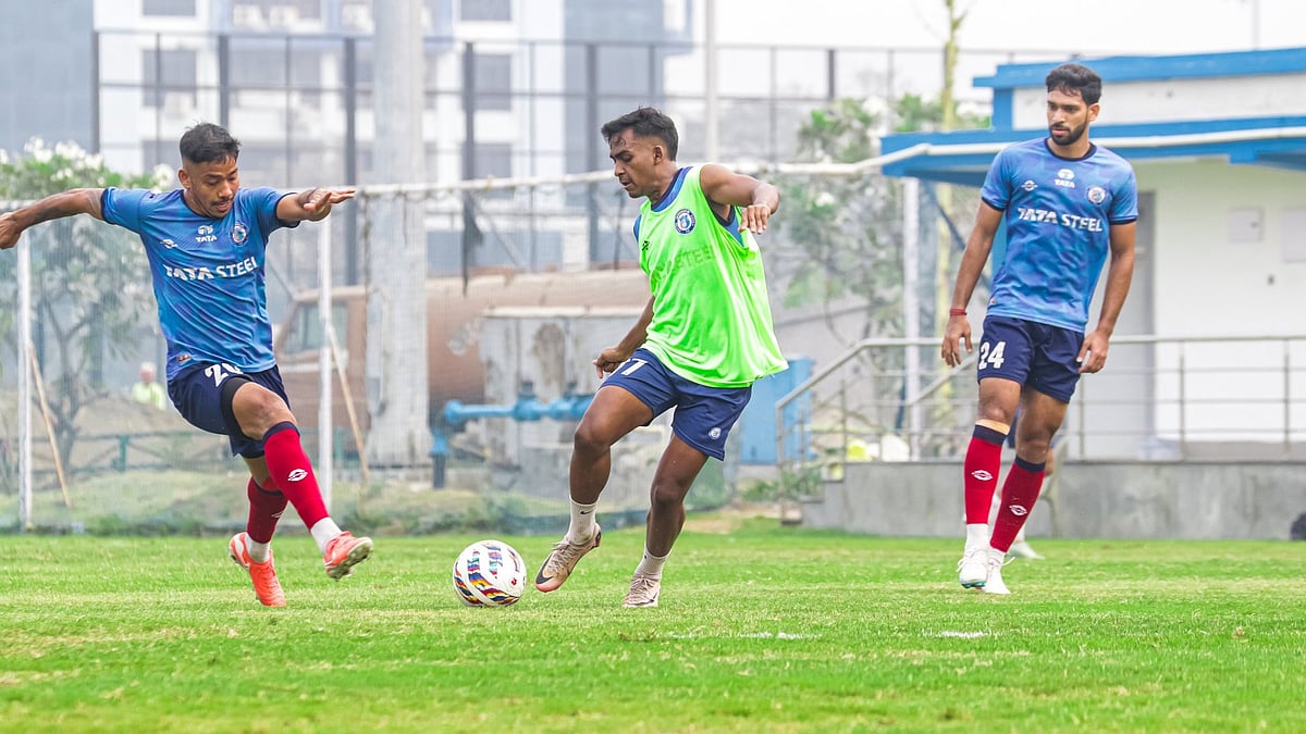 X/Jamshedpur FC : Jamshedpur FC players train ahead of their ISL match against Mohammedan Sporting.