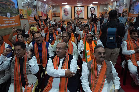 BJP leader Vijender Gupta and others during legislature party meeting, at the party office in New Delhi.