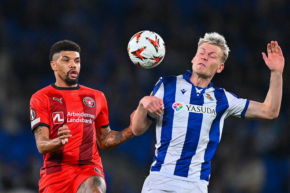 Europa League playoff second leg soccer match between Real Sociedad and Midtjylland: Orri Oskarsson