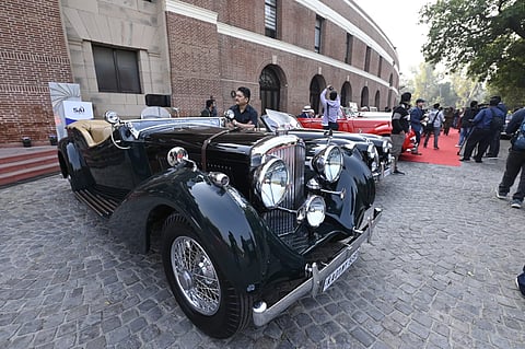 Vintage cars on display during the 21 Gun Salute Vintage Car rally, at Kartavya Path in New Delhi.
