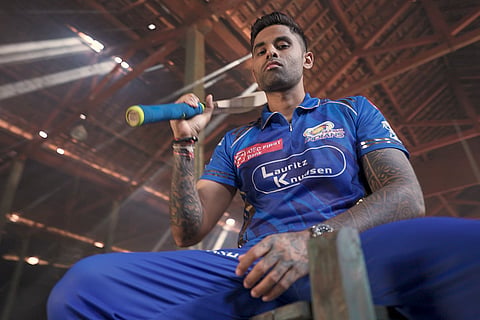 India T20I captain Suryakumar Yadav in the fresh jersey of Mumbai Indians ahead of the Indian Premier League 2025 season