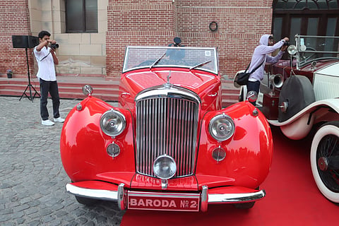 Vintage cars on display during the 21 Gun Salute Vintage Car rally, at Kartavya Path in New Delhi.