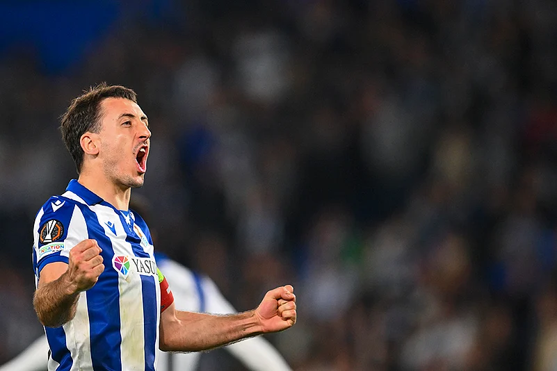 Europa League playoff second leg soccer match between Real Sociedad and Midtjylland: Mikel Oyarzabal