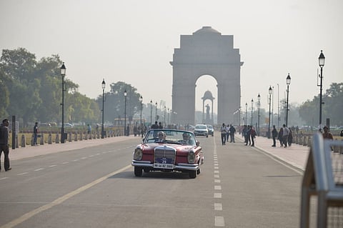 Participants during the 21 Gun Salute Vintage Car rally, at Kartavya Path in New Delhi.