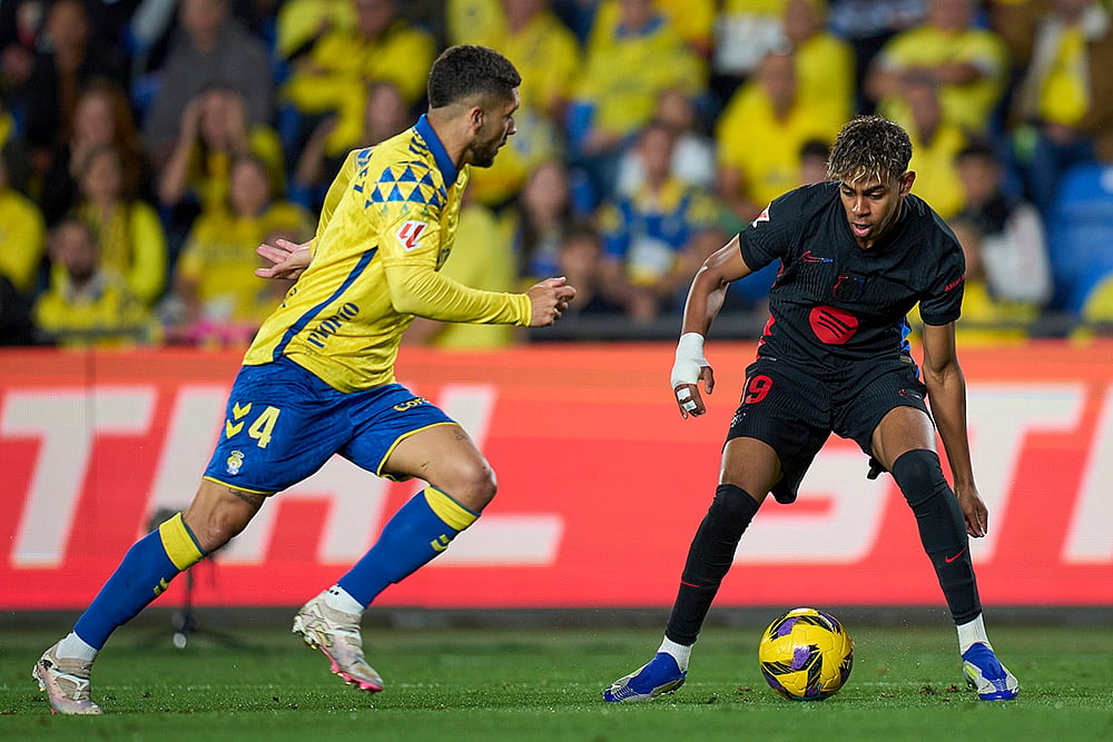 Spain soccer La Liga 2024-25 Las Palmas Vs FC Barcelona football: Alex Suarez 