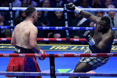 Saudi Arabia Parker vs Bakole Boxing: Joseph Parker, left, punches Martin Bakole