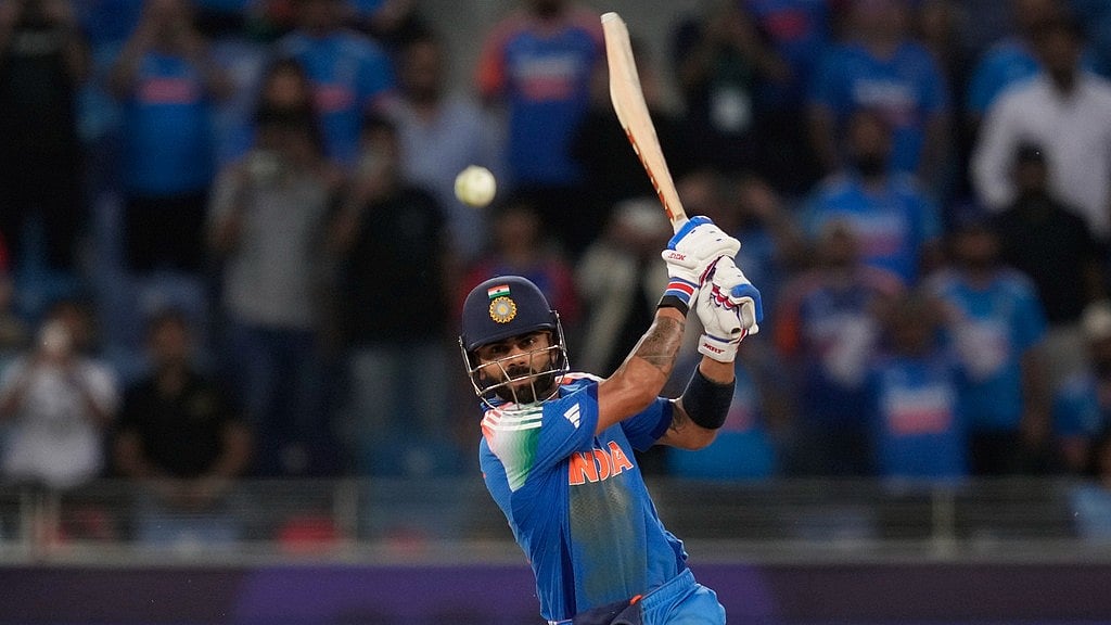 AP/Altaf Qadri : Virat Kohli bats during the India vs Pakistan, ICC Champions Trophy 2025 match in Dubai.