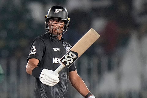 ICC Champions Trophy, BAN vs NZ: New Zealand's Rachin Ravindra celebrates after scoring fifty