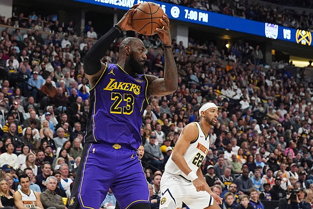 NBA Basketball 2024-25 Los Angeles Lakers vs Denver Nuggets game: LeBron James 