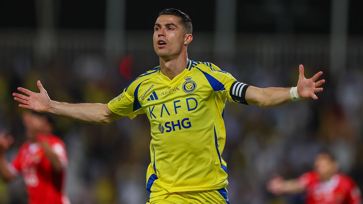 Cristiano Ronaldo celebrates his goal for Al-Nassr - null