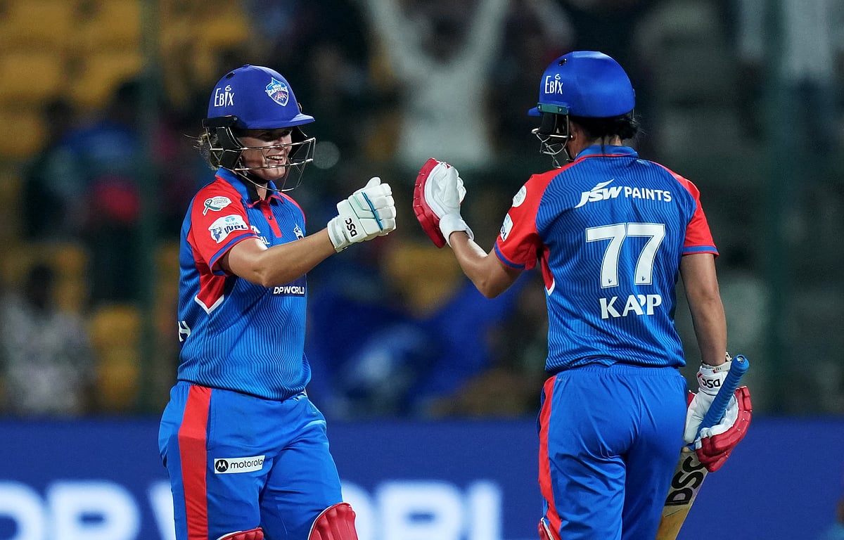 (PTI Photo/Shailendra Bhojak)  : Bengaluru: Delhi Capitals' batter Jess Jonassen and Marizanne Kapp celebrate after winning a Women's Premier League (WPL) 2025 cricket match between Delhi Capitals and Gujarat Giants, at the M Chinnaswamy Stadium, in Bengaluru, Tuesday, Feb. 25, 2025. 