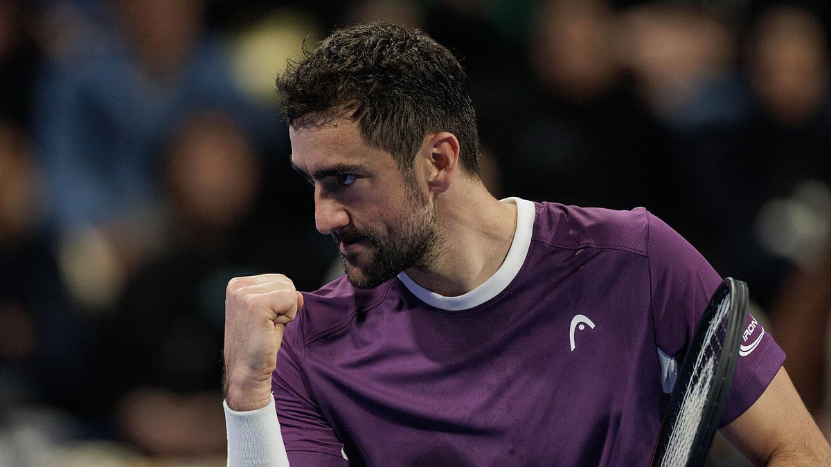 Marin Cilic celebrates his win over Alex de Minaur at the Dubai Tennis Championships