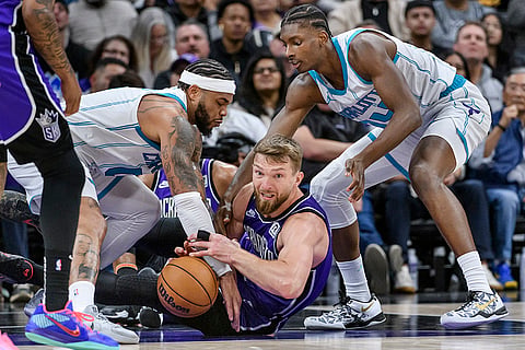 NBA 2024-25: Hornets forward Miles Bridges, left, and Moussa Diabate 