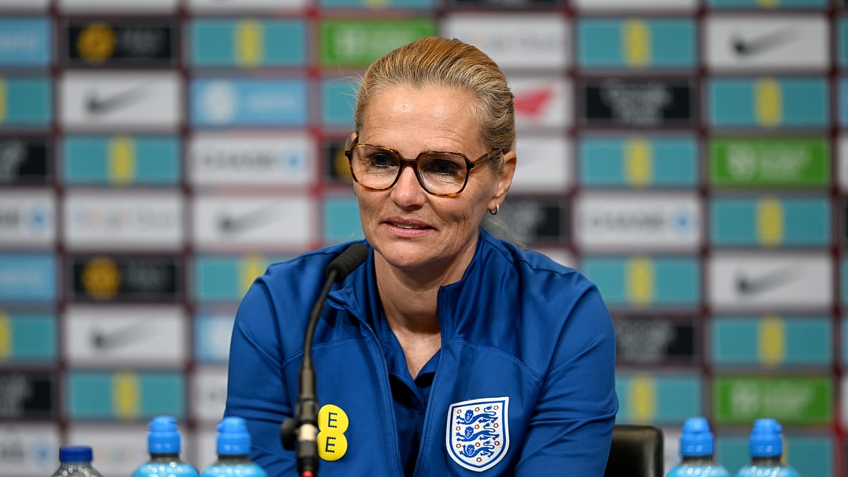 Sarina Wiegman in her pre-match press conference. - null